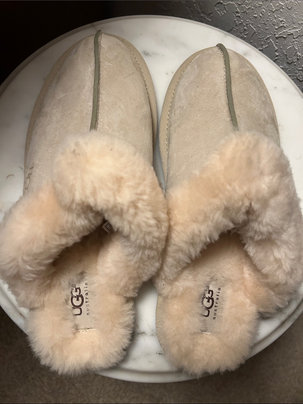 UGG Women's Soft Suede Shearling Slippers in Light Beige. NWOT. 10